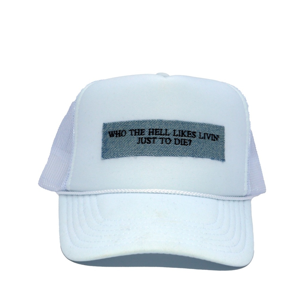Noah Kahan "You're Gonna Go Far" lyric white trucker hat mesh